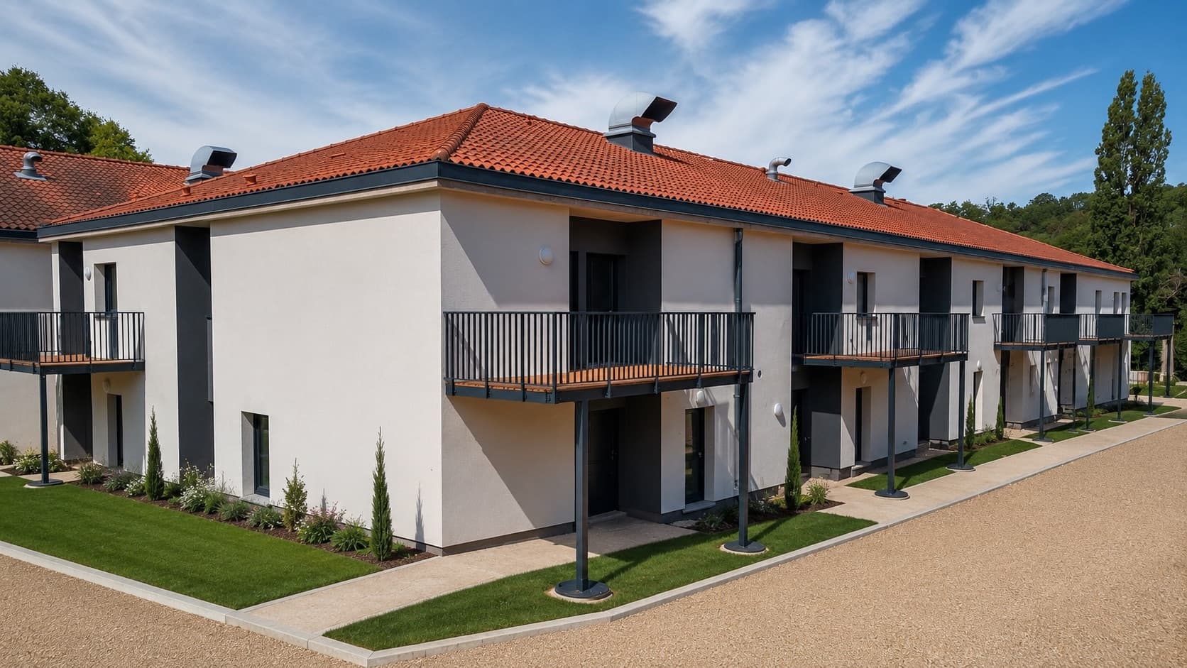 Balcons et terrasses suspendues en acier, à Faulx
